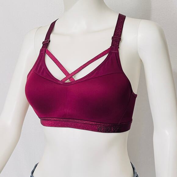 Victoria's Secret Sports Bra Womens 32C Dark Red Strappy Molded Cups Wireless - Picture 8 of 12
